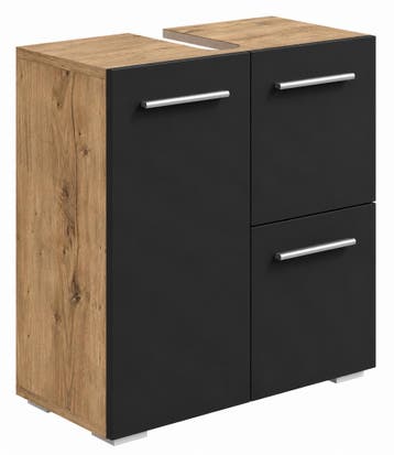 Wastafelkast Mars 60 x 30 x 60 cm Kastanje Eiken Zwart, Huis en Inrichting, Badkamer | Badkamermeubels, Verzenden, Nieuw, Wastafelkast