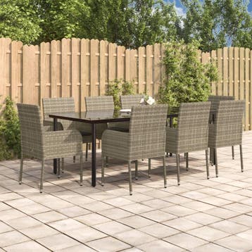 vidaXL 9-delige Tuinset met kussens poly rattan zwart en, Tuin en Terras, Verzenden, Nieuw, 8 zitplaatsen, Tuinset