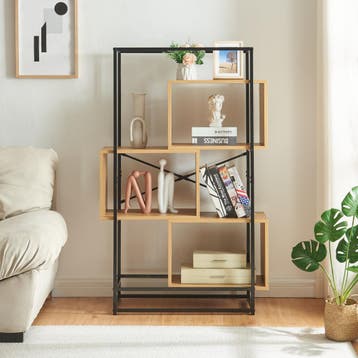 Boekenkast Rennebu open kast 126x80x33 cm zwart en eikenkleu, Verzenden, Nieuw