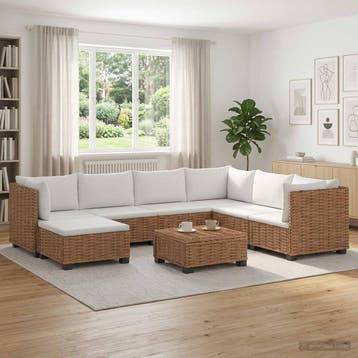vidaXL 8 st Rieten Loungeset met Kussens GENDT Natuurlijk, Nieuw, 8 zitplaatsen, Loungeset, Verzenden