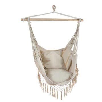 Ruhhy Beige Braziliaanse hangstoel met kussens - perfect..., Ophalen of Verzenden, Nieuw