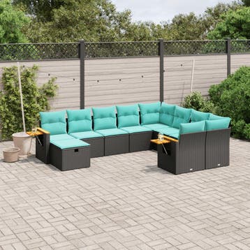 vidaXL 10-delige Loungeset met kussens poly rattan zwart, Verzenden, Nieuw, Loungeset