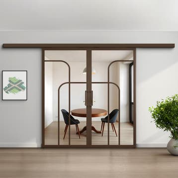 Dubbele stalen schuifdeur koofsysteem Brons 4 Vlaks rond Hel, Nieuw, Metaal, 75 tot 150 cm, 150 tot 225 cm