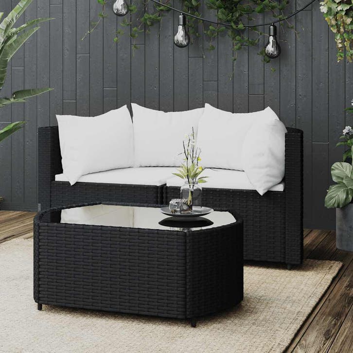 vidaXL 3-delige Loungeset met kussens poly rattan zwart, Tuin en Terras, Tuinsets en Loungesets, Loungeset, Nieuw, Verzenden