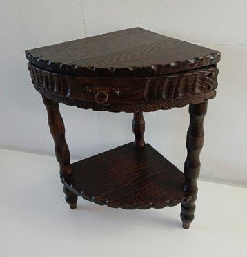 Bijzettafel - Hout - Vintage hoektafel met lade uit de jaren