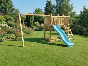Veiling - Vrijstaande speeltoren met schommel+glijbaan 410x3, Kinderen en Baby's, Nieuw