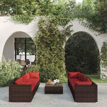 vidaXL 9-delige Loungeset met kussens poly rattan bruin, Verzenden, Nieuw, Loungeset