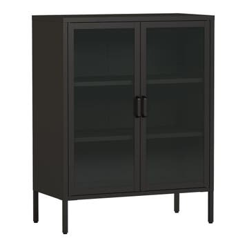 [en.casa] Vitrinekast Fauske 101,5x80x40 cm zwart, Verzenden, Nieuw