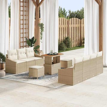 vidaXL Tuin Sofa Set 10 st 9-Aantal zitplaatsen Beige en, Verzenden, Nieuw, Rotan, Meer dan 8 zitplaatsen