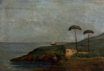 Scuola italiana (XIX-XX) - Marina con Barca, Antiek en Kunst