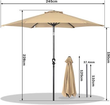 2dekans | Angel Living Parasol Ø250 cm - Kantelbaar - Beige, Ophalen of Verzenden, Zo goed als nieuw