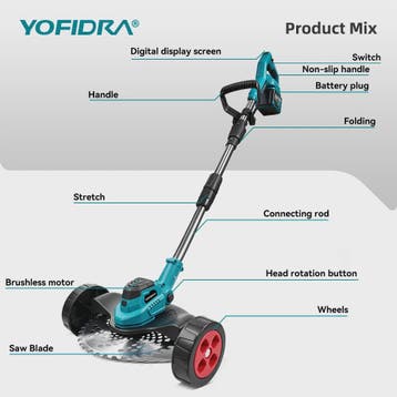 YOFIDRA Accu Grasmaaier & Grastrimmer - Krachtig, Snoerloos, Tuin en Terras, Grasmaaiers, Verzenden, Nieuw