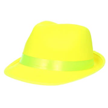 Trilby carnaval verkleed hoed neon geel - Gangsterhoeden, Ophalen of Verzenden, Nieuw
