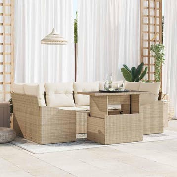 vidaXL Tuin Sofa Set 7 st Beige poly rattan, Verzenden, Nieuw, Rotan, 7 zitplaatsen