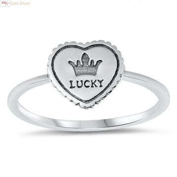 925 Zilveren lucky crown hart ring, Verzenden, Nieuw, Zilver