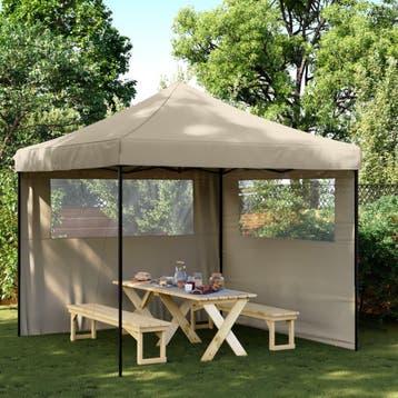 vidaXL Partytent inklapbaar pop-up met 2 zijwanden taupe, Verzenden, Nieuw, Partytent