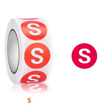 500 S Maatsticker op rol 2.5cm Diameter Rood Sticker Kleding, Verzamelen, Verzenden, Nieuw