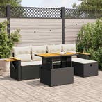 vidaXL 6-delige Loungeset met kussens poly rattan zwart, Verzenden, Nieuw, Rotan, Loungeset