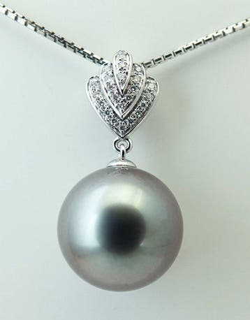 Hanger - 18 karaat Witgoud Parel - Diamant - Zilverachtig