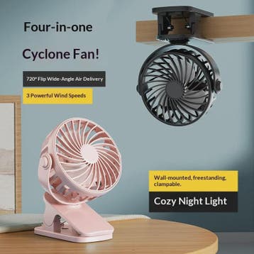 Draagbare Oplaadbare Clip Ventilator met Nachtlampje - 720°, Verzenden, Nieuw
