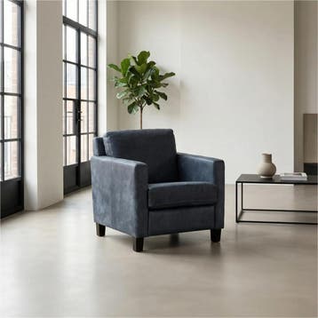 Leren fauteuil Smart - Kenia Denim (blauw) - Poten hout, Nieuw, Ophalen of Verzenden, Bohemian, Eigentijds, Modern, Retro, 50 tot 75 cm