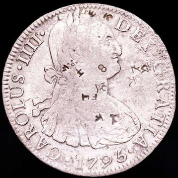 Spanje. Carlos IV. 8 Reales 1796 Mexico FM Resellos