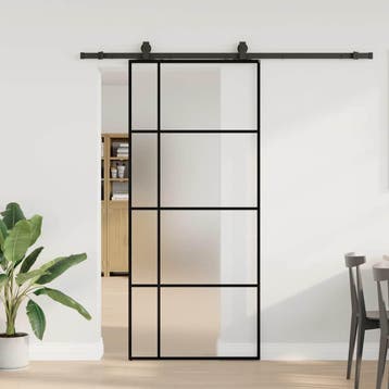 vidaXL Schuifdeur met beslagset 90x205 cm ESG glas zwart, Verzenden, Nieuw
