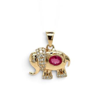 Hanger - 14 karaat Geel goud - 0.62ct. tw. Robijn - Diamant