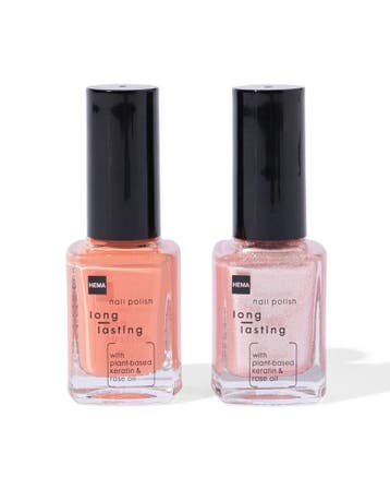 HEMA Long lasting nagellak set oranje glitter 2-delig, Verzenden, Nieuw