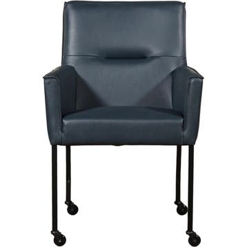 Leren eetkamerstoel met wieltjes en armleuning Lucky -, Bohemian, Industrieel, Modern, Scandinavisch, Blauw, Nieuw, Leer