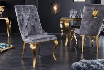 Elegante stoel MODERN BAROK grijs fluweel met gouden, Ophalen of Verzenden, Nieuw