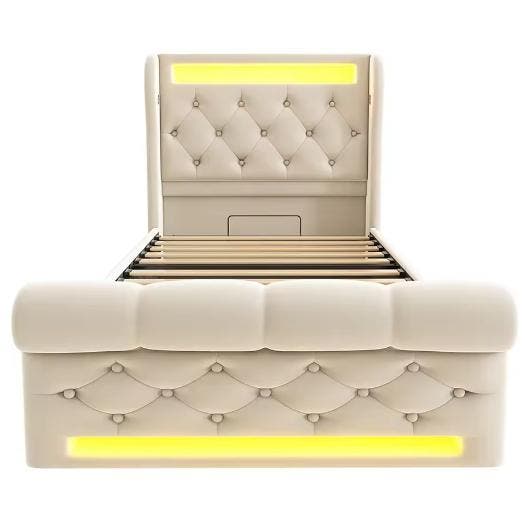 Gestoffeerd Eenpersoonsbed 90x200 met LED en USB, Huis en Inrichting, Slaapkamer | Bedden, Nieuw, Verzenden