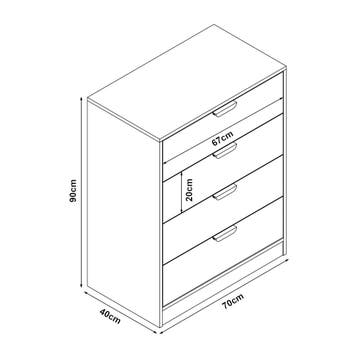 Commode Varkaus ladekast mdf met 4 lades 90x70x40 cm eikenkl, Verzenden, Nieuw