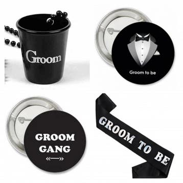 Groom to Be sjerp, dasstrik en buttons wit/blauw 14-delig, Verzenden, Nieuw, Feestartikel, Geboorte of Huwelijk