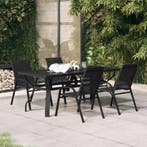 vidaXL 5-delige Tuinset zwart, 4 zitplaatsen, Verzenden, Nieuw, Rvs