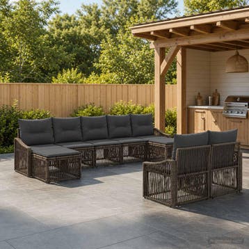 vidaXL Tuinbankenset 9 st Grijs poly rattan, Verzenden, Nieuw, Meer dan 8 zitplaatsen