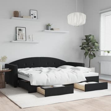 vidaXL Slaapbank met onderschuifbed en lades 80x200 cm, Eenpersoons, Verzenden, Zwart, Nieuw
