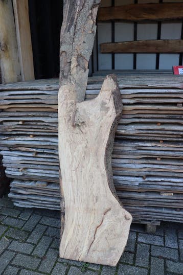 Boomstam tafelbladen te koop in diverse houtsoorten uit NL., Doe-het-zelf en Verbouw, Hout en Planken, Ophalen, Eiken, Nieuw, Plank