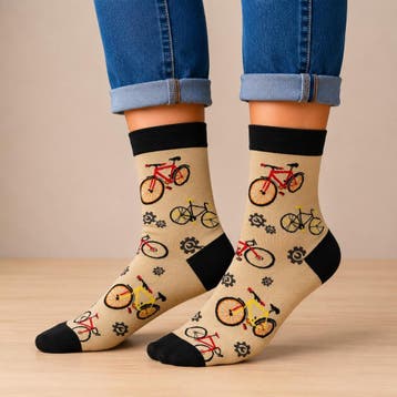 Sokken Katoen - Fiets Print - Bruin Zwart - Maat 38-45, Nieuw