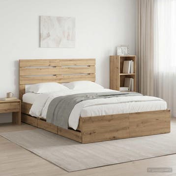 vidaXL Bed Frame with Storage and Headboard Artisan Oak 160, Bruin, Verzenden, Hout, Nieuw