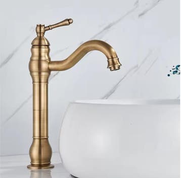 Antieke messing wastafelkraan met warm en koud water, Verzenden, Nieuw