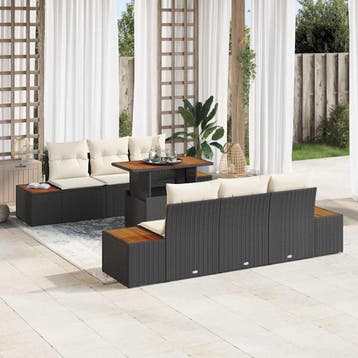 vidaXL Tuinbankenset 7 st Zwart en Beige, Verzenden, Nieuw, Rotan, 7 zitplaatsen