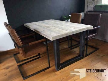 Steigerhouten tafels eettafels op Industriële X poten metaal, Huis en Inrichting, Tafels | Eettafels, 100 tot 150 cm, Verzenden