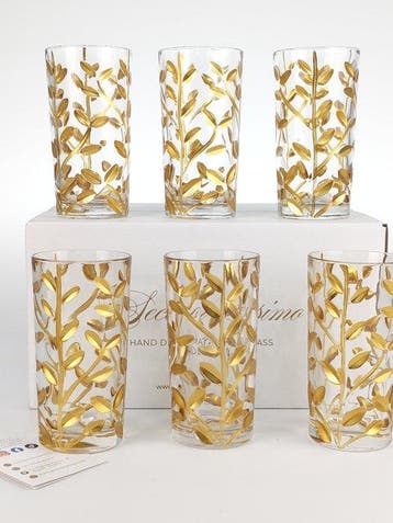 Secoloventesimo - Drinkservies (6) - Bladeren gouden glas -, Antiek en Kunst