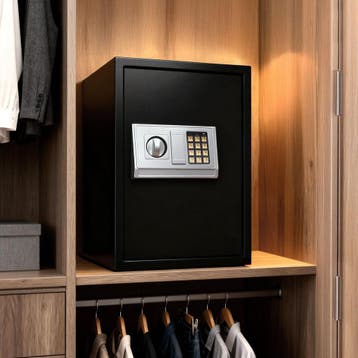 Elektronische kluis met sleutel en legplank - zwart, Verzenden, Nieuw