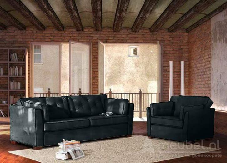 Bankstel Dordrecht - rechte banken - Zwart, Huis en Inrichting, Banken | Bankstellen, Nieuw, Stof