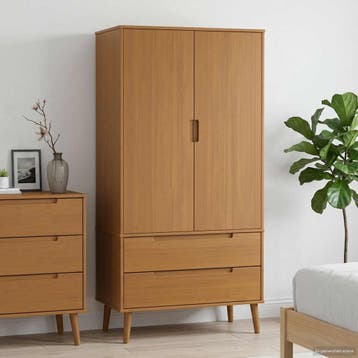 vidaXL Kledingkast MOLDE Caramel 90 x 55 x 175 cm Massief, Huis en Inrichting, Kasten | Kledingkasten, Verzenden, Nieuw
