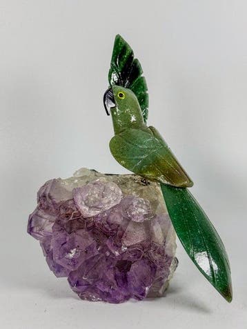 Rare piece - Handgesneden natuursteen papegaai op kwaliteits