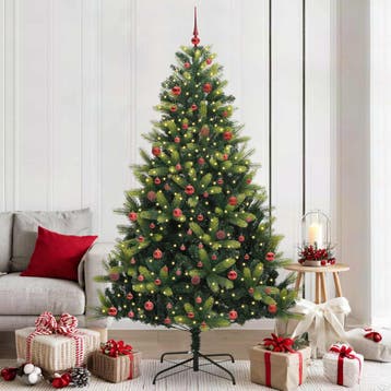 vidaXL Kunstkerstboom met scharnier 300 LEDs Groen 210 cm, Verzenden, Nieuw