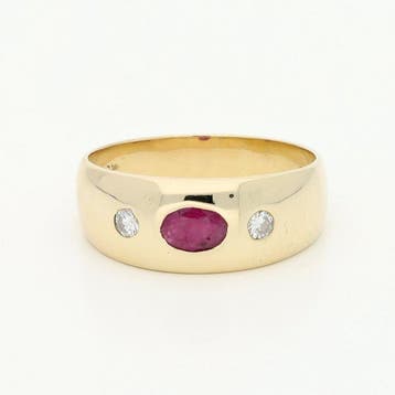Ring - 14 karaat Geel goud Robijn - Diamant, Nieuw